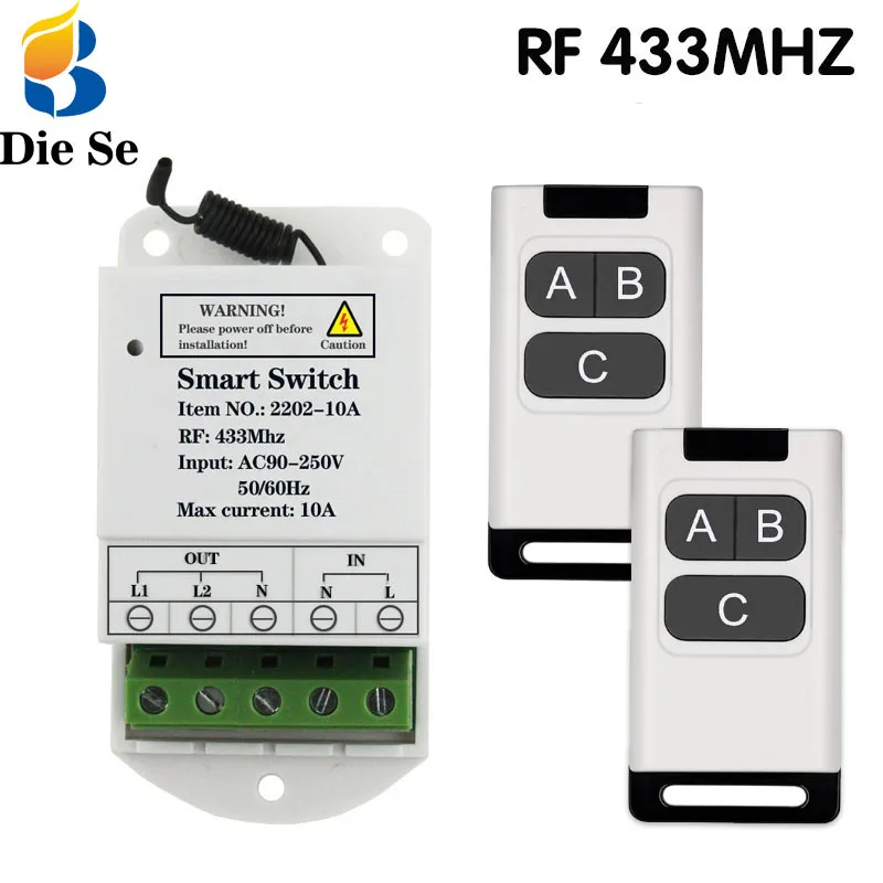 433MHz Rf Wireless Garage Remote Control Switch AC 110V 220V 2CH Relay Receiver and Transmitter for Light Garage Gate Control