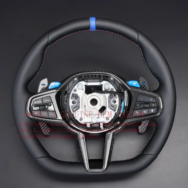 For Bmw CS Full Leather Blue Logo Carbon Frame Blue M Steering Wheel G20 G21 G22 G23 G26 G01 G02 G05 G06 Horn Cover Decorative C