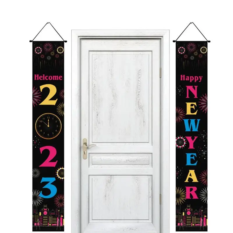 Pancarta de Feliz Año Nuevo de 70.87x11.81in, decoración colgante para puerta de Feliz Año Nuevo, suministros para fiesta de Nochevieja, decoración para puerta delantera de casa
