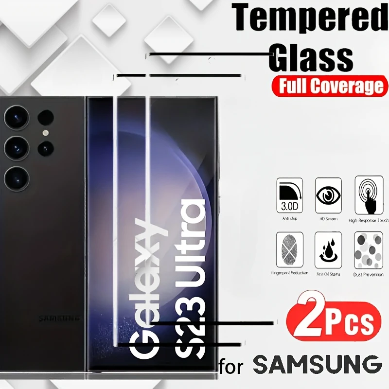 

2Pcs Full Cover Screen Protector For Samsung Galaxy S24 S25 S23 S21 S22 Ultra S24 FE Tempered Glass For Samsung Note 10 20 Ultra