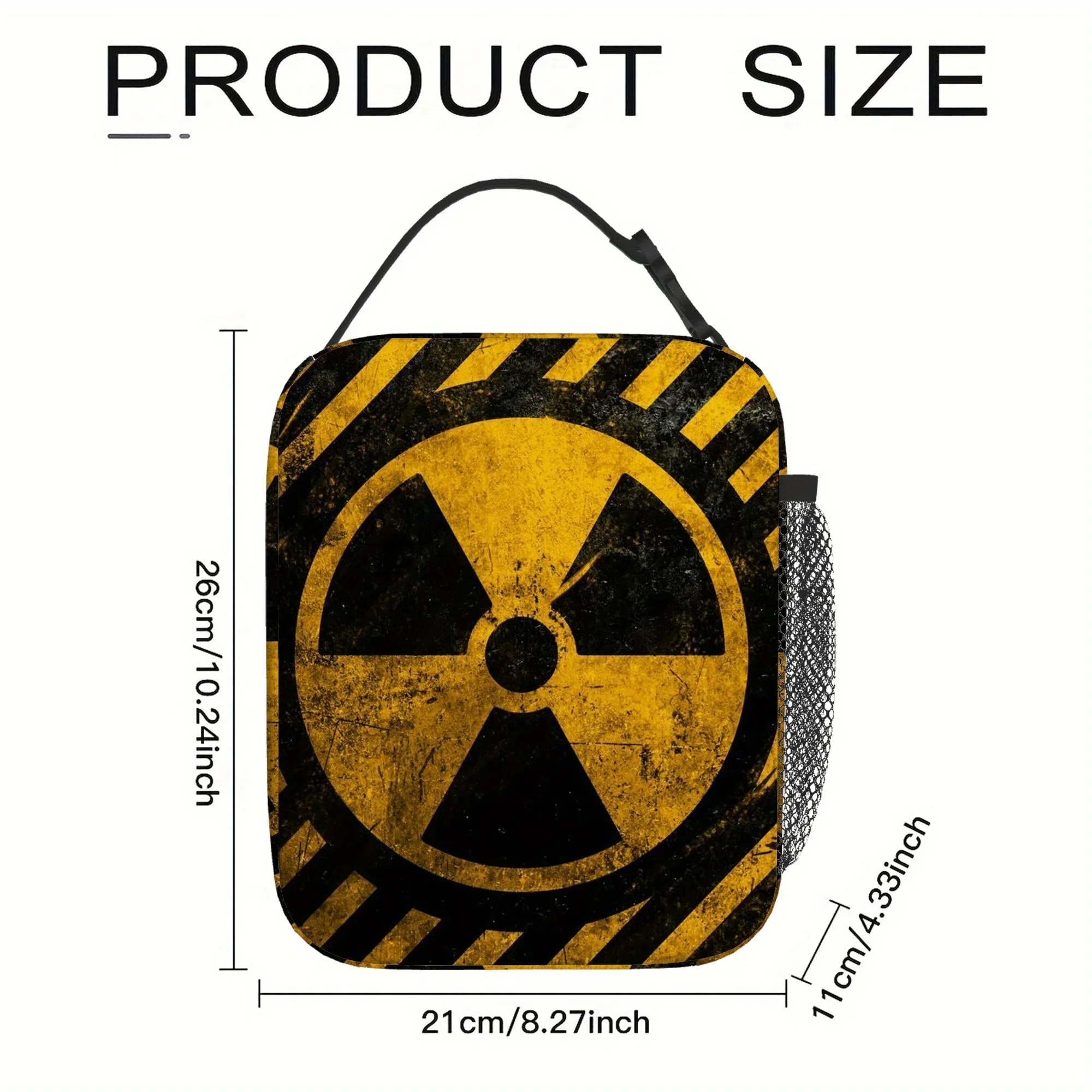 1pc, Radioactive Hazard Warning Sign Printed Thermal Bag Insulation Tote for Food Storage/Unisex Portable Reusable Cooler