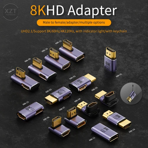 Adaptador extensor compatible con HDMI 8K, convertidor macho a hembra de 90 grados, codo UHD2.1 de 4K y 120Hz para Monitor de ordenador portátil PS4, PS5, HDTV