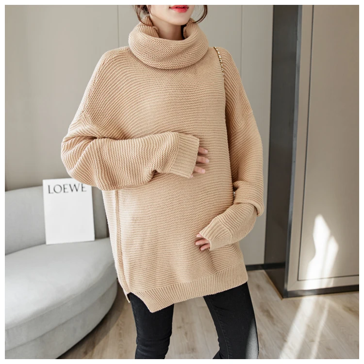 Maternity Sweaters  Winter Turtleneck Loose Pullovers Thick Warm Knitted  Clothes for Pregnant Women Pregnancy Tops