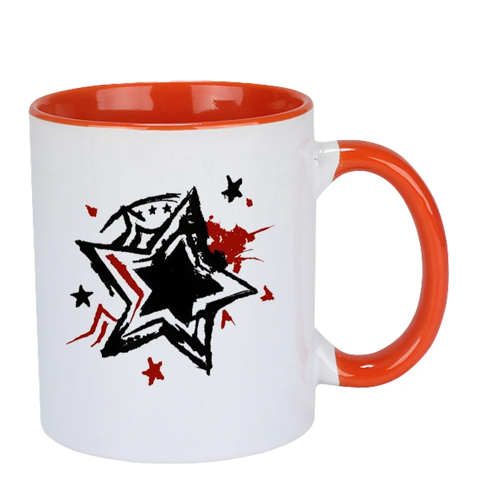 11oz Ceramic Coffee Mug with Abstract Star Pattern Red Black Graffiti Art Design for Home Party Office Drinking Holiday Present