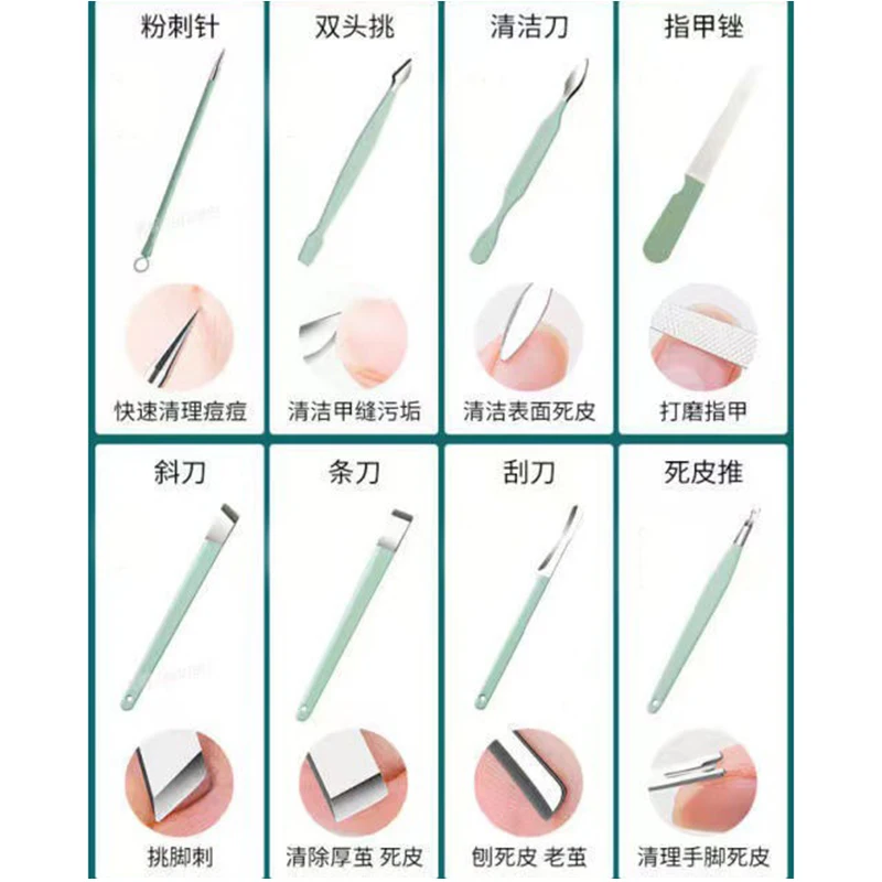 Conjuntos de Manicure e Pedicure Profissional, Cortadores de Unhas, Ferramentas com Saco Dobrável de Viagem Verde, Alta Qualidade, 16Pcs, Conjunto