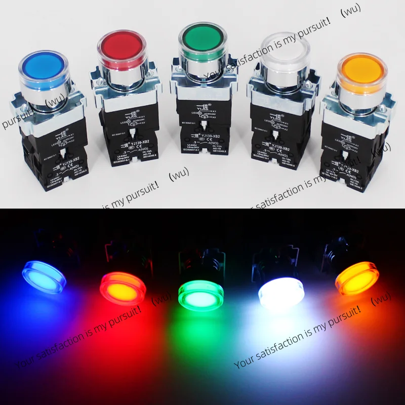 2PCS 22mm XB2 Button Switch with Neon Lamp 1no / NC 12V 24V 36V 110V 220V 380V Green, Red, Yellow, Blue and White