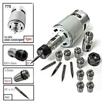 775 스핀들 모터, DC 12V, 12000 RPM, 미니 전기 모터, 볼 베어링, CNC 3018 조각기용 고출력 스핀들