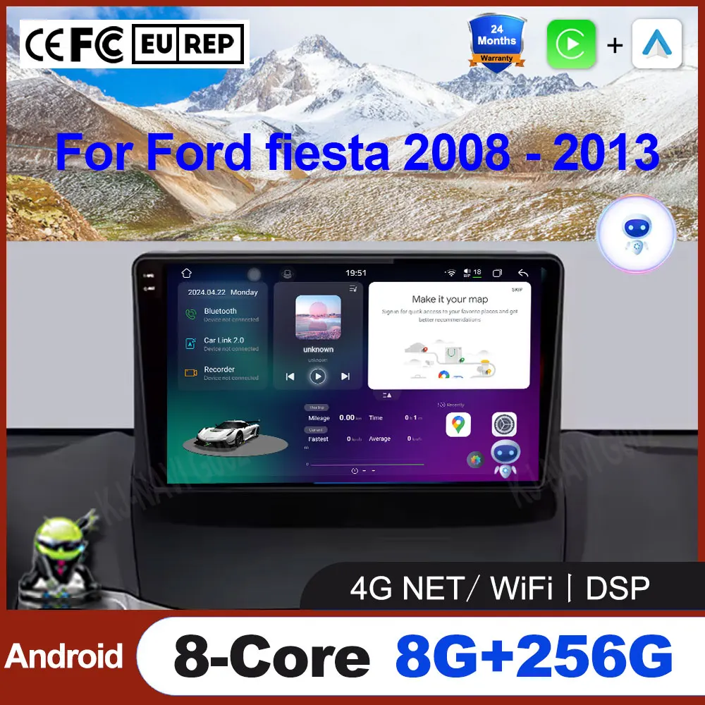 Android OS For Ford fiesta 2008 - 2013 Car Radio Multimedia Video Player GPS Navigation Android 16 Auto Wirless Carplay No 2Din