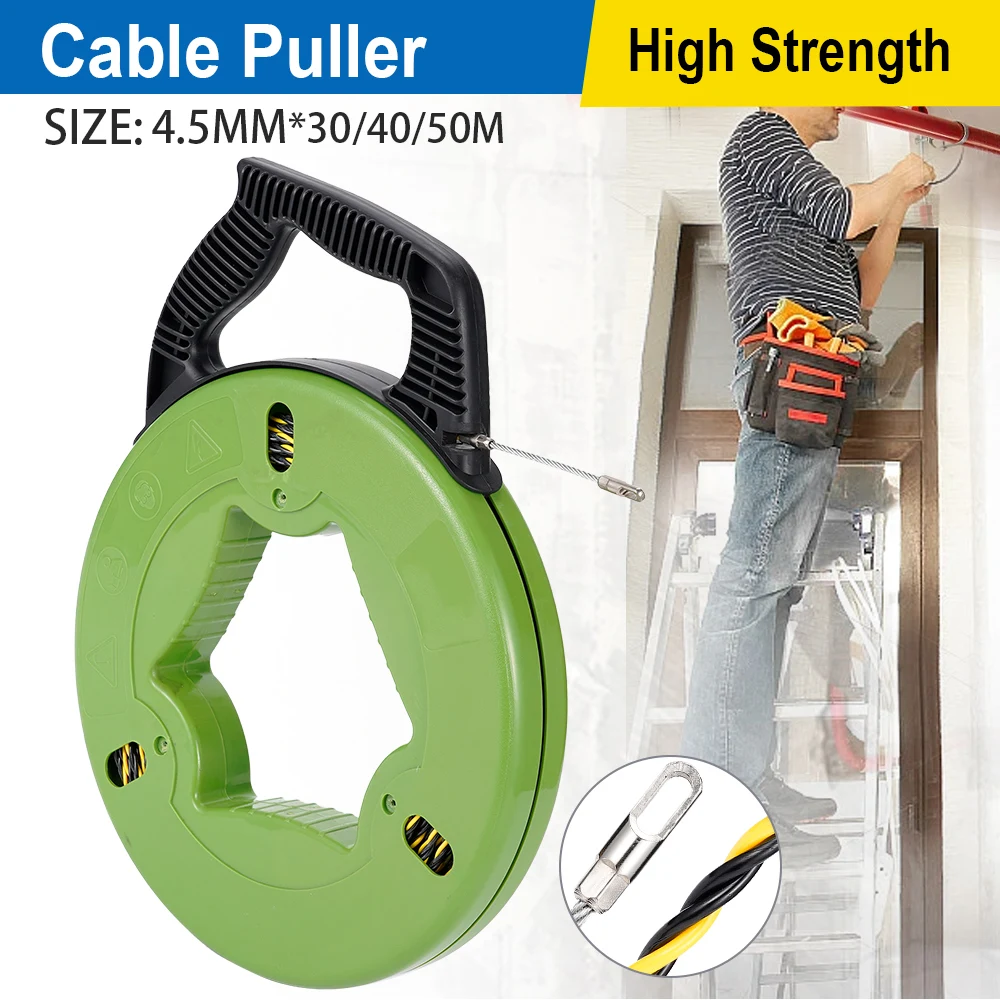 4.5MM Fiberglass Nylon Fish Tape Cable Pulling 30M40M50M Conduit Wire Threading Tool Electrician Wall Pipe Wire Fishing Puller
