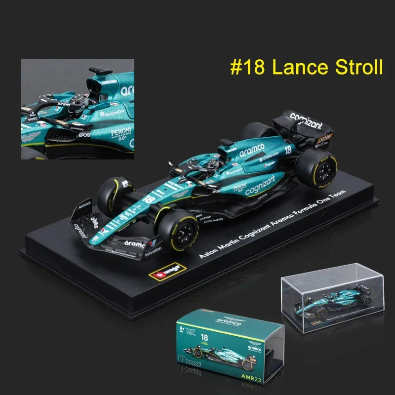 Bburago 1:43 Aston Martin F1 AMR23 ล้อแม็กรถDiecastรุ่นของเล่น 14 Fernando Alonso 18 Lanceเดินเล่นสูตร 1 คอลเลกชันเด็กของขวัญ