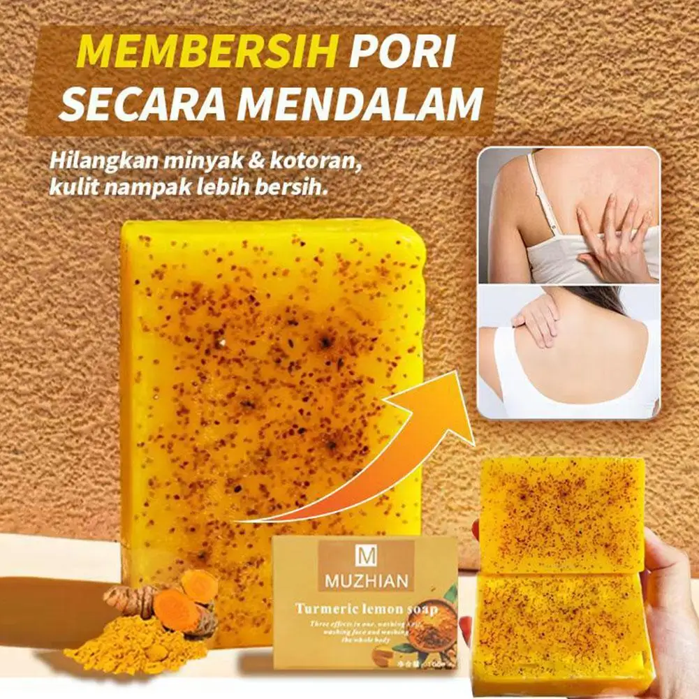 100g Turmeric Lemon Handmade Soap Gentle Deep Cleansing Bar Brightening Moisturizing Skincare Soap For Face Hair Body All Skin