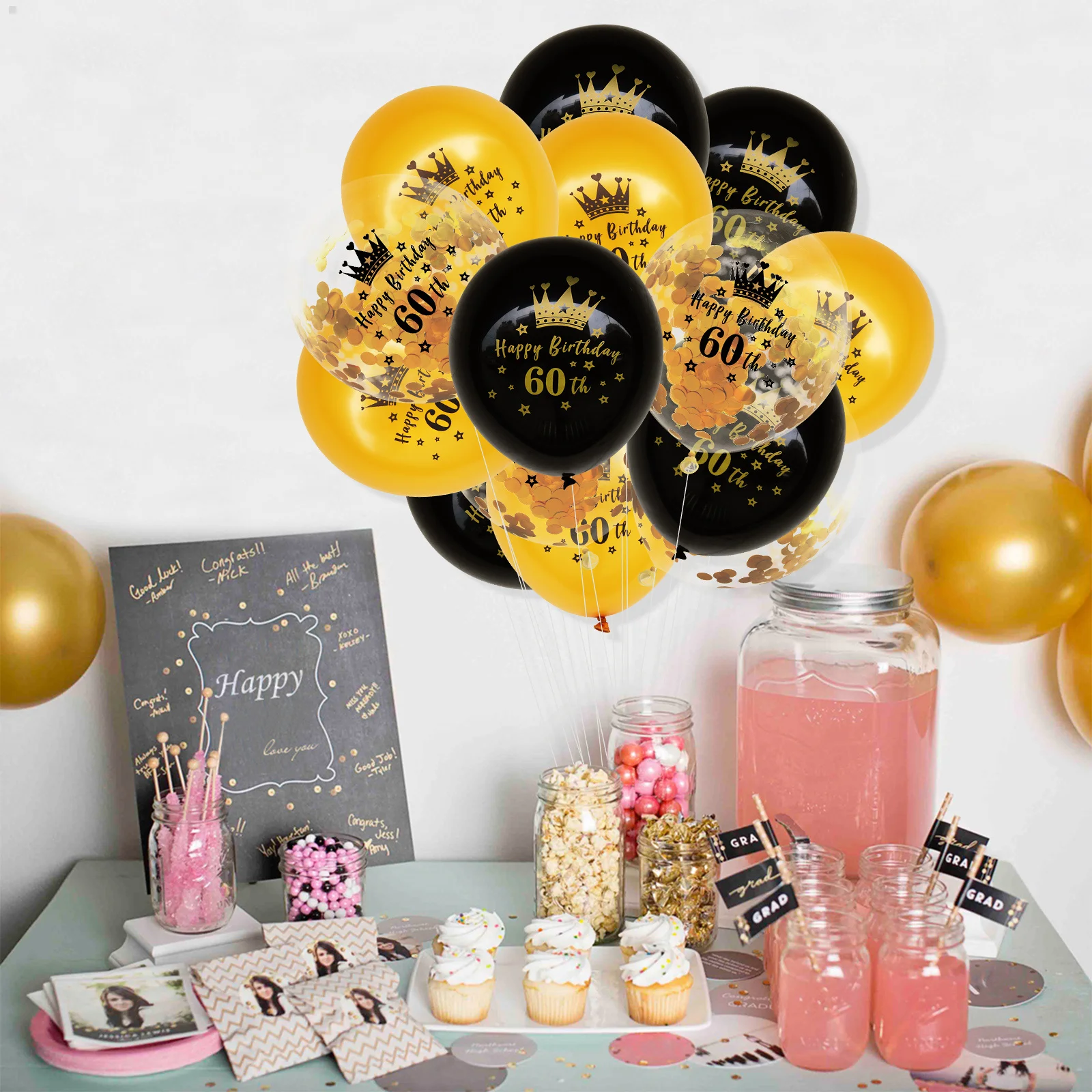 

15pcs Birthday Latex Balloons Confetti Set Party Decorative Reusable Number Printing Wall Door Window Ceiling Supplies