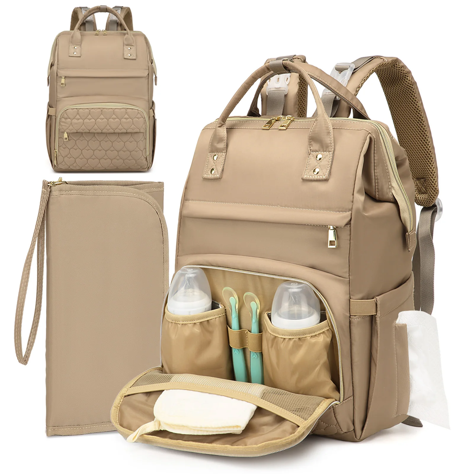 

Baby Diaper Bag Stroller Hanging Bag Mother Large Capacity Nappy Backpacks with Changing Mat Convenient Baby Nursing Bag for Mom