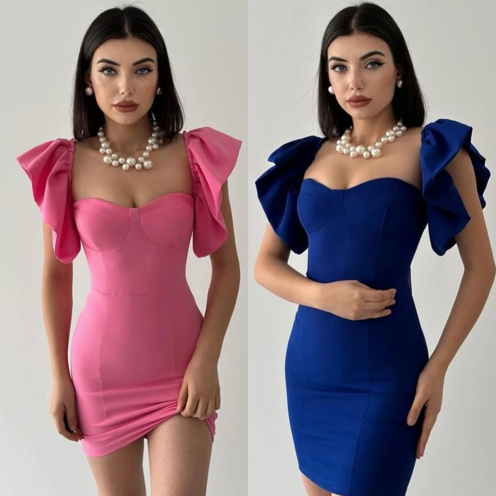 

High Quality Sparkle Exquisite Jersey Pleat Beach Column Sweetheart Bespoke Occasion Gown Mini Dresses