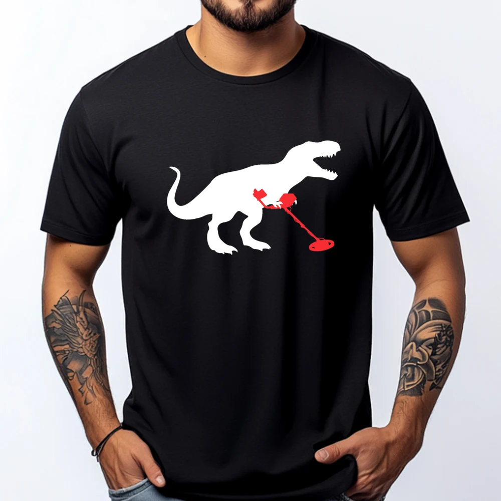 Detectsaurus Dinosaur T Rex Funny Metal Detecting Camisas Basicas Hombre White T Shirt Men Man Tops Tees