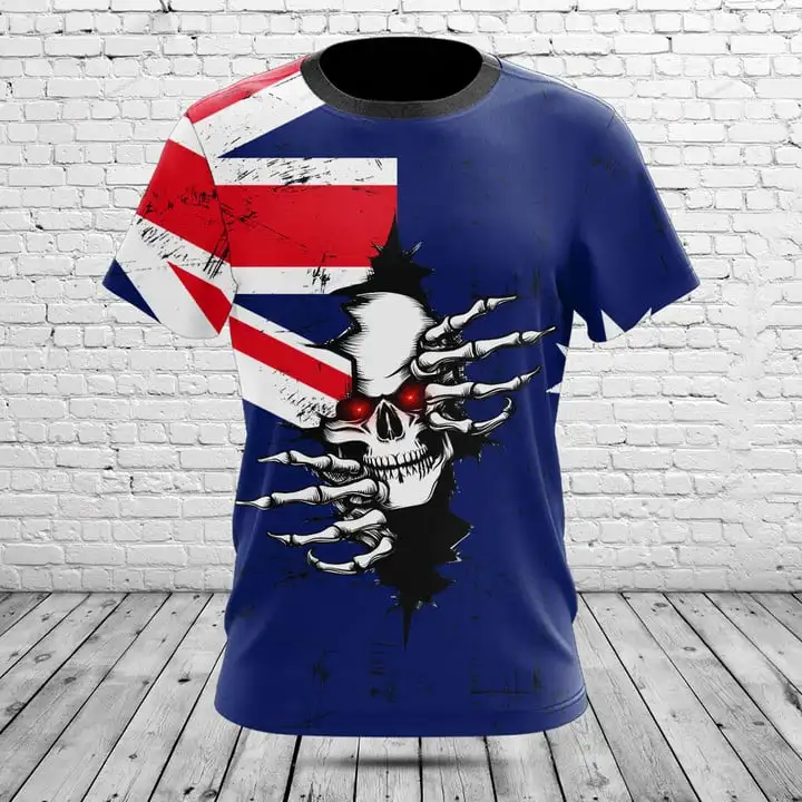 Customized Summer Casual Australia Skull Graphic T-shirts Men's Fashion E-Sports Jersey Short Sleeve Tops Fast Dry Streetwear