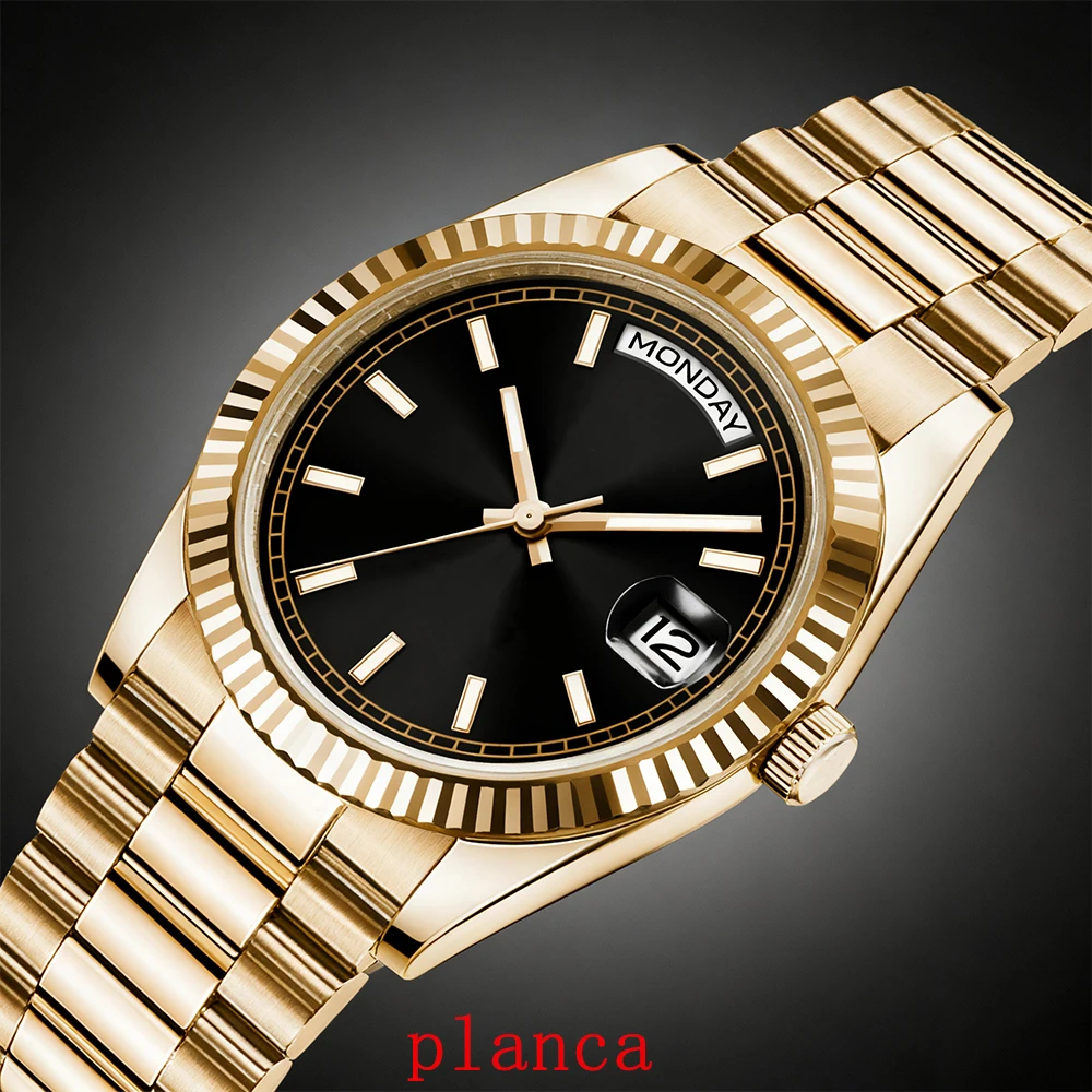 골드/로즈 골드 39mm 기계식 시계 럭셔리 사파이어 글래스 디스플레이 자동 무브먼트 NH36 시계