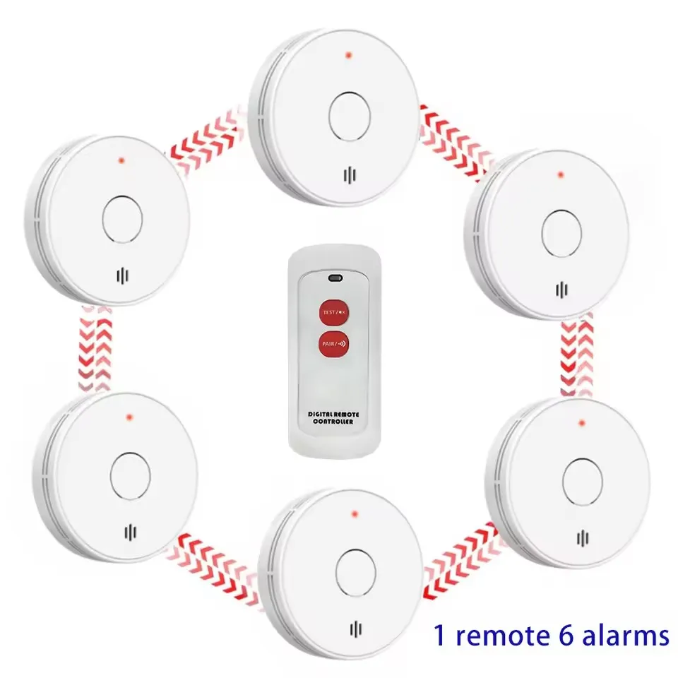 10 Year Battery Interconnected Smoke Detector / Remote controller, Interlinked Wireless Fire Alarm