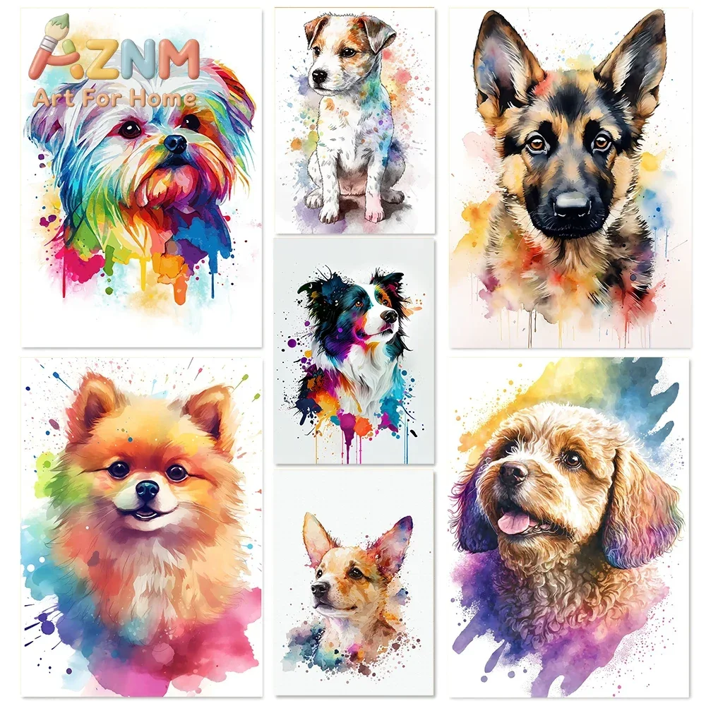 Modern Fashion Popular Watercolor Cute Dog Art　Poster Canvas Print Wall Painting Living Room Bedroom Home Decoration Aesthetics