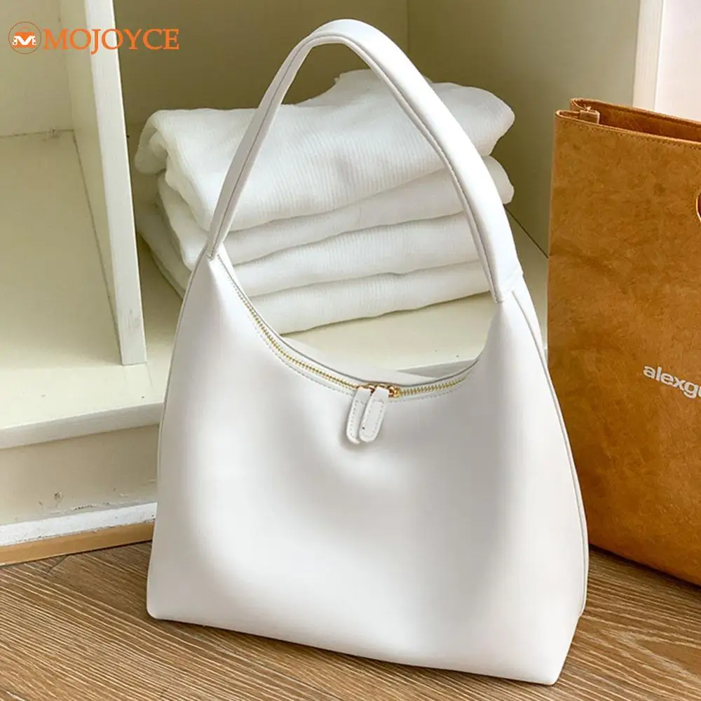 Women Leather Dumpling Bag High Capacity Tote Handbag Solid Color Ladies Large Shoulder Bag Female Vintage Commute Underarm Bags