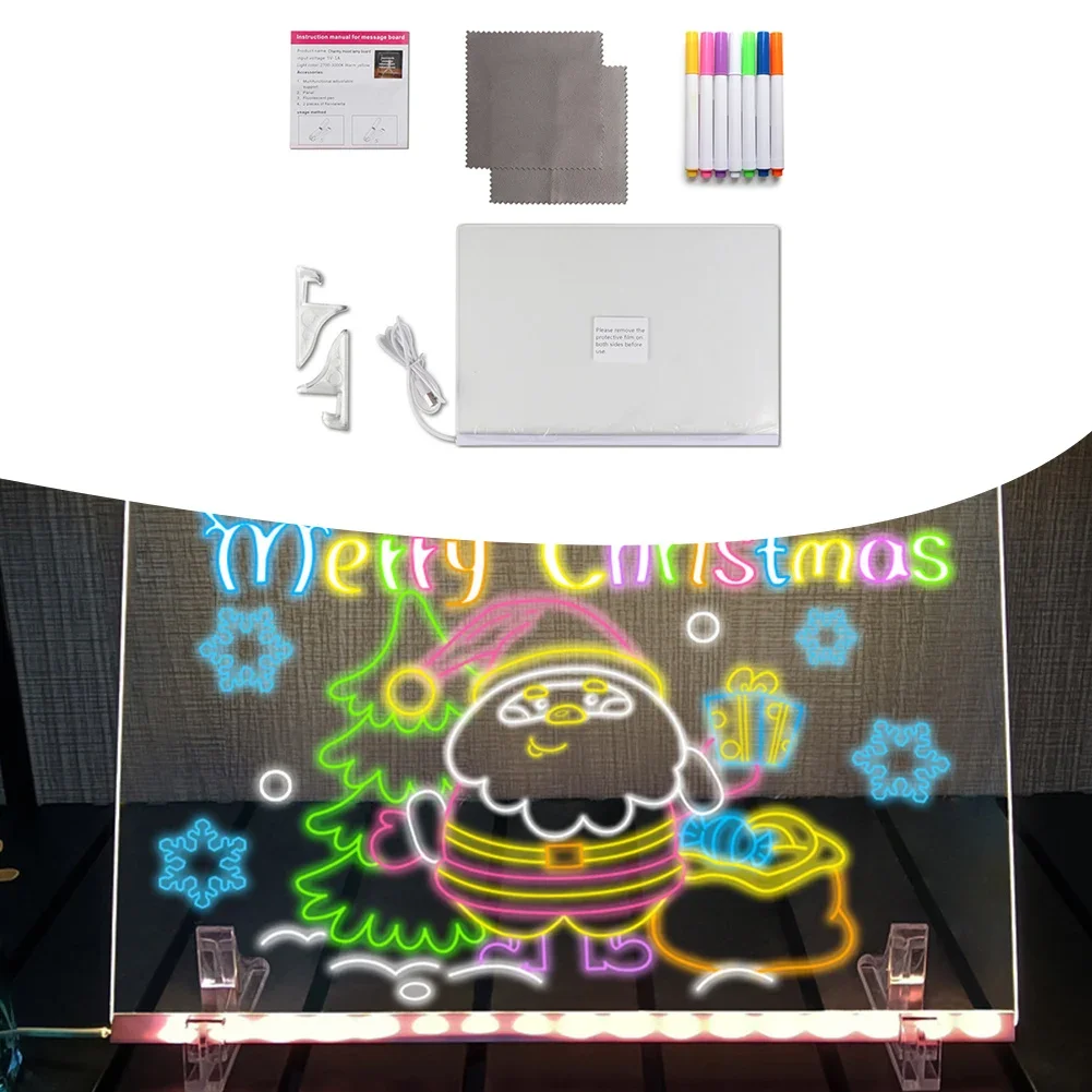 Transparent LED Acrylic Note Board Illuminated Dry Message Board With Stand Clipboard Message Board Replacement Parts