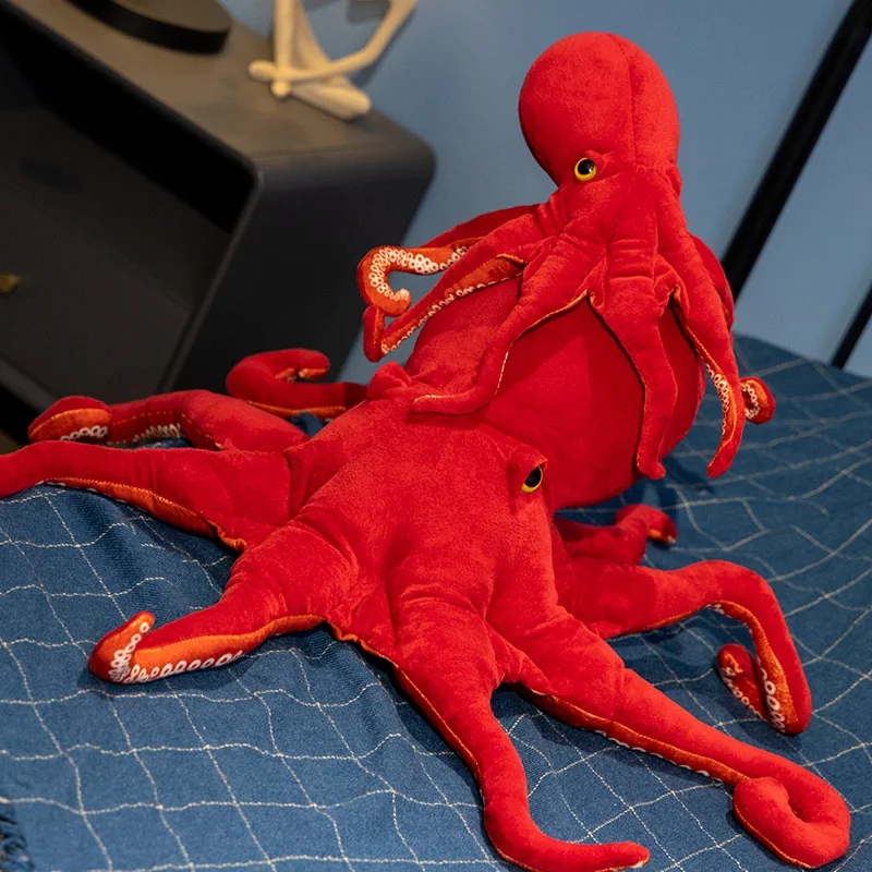 Simulated octopus plush toy in red, super realistic, takes you to experience the charm of the sea and lights up your ocean theme