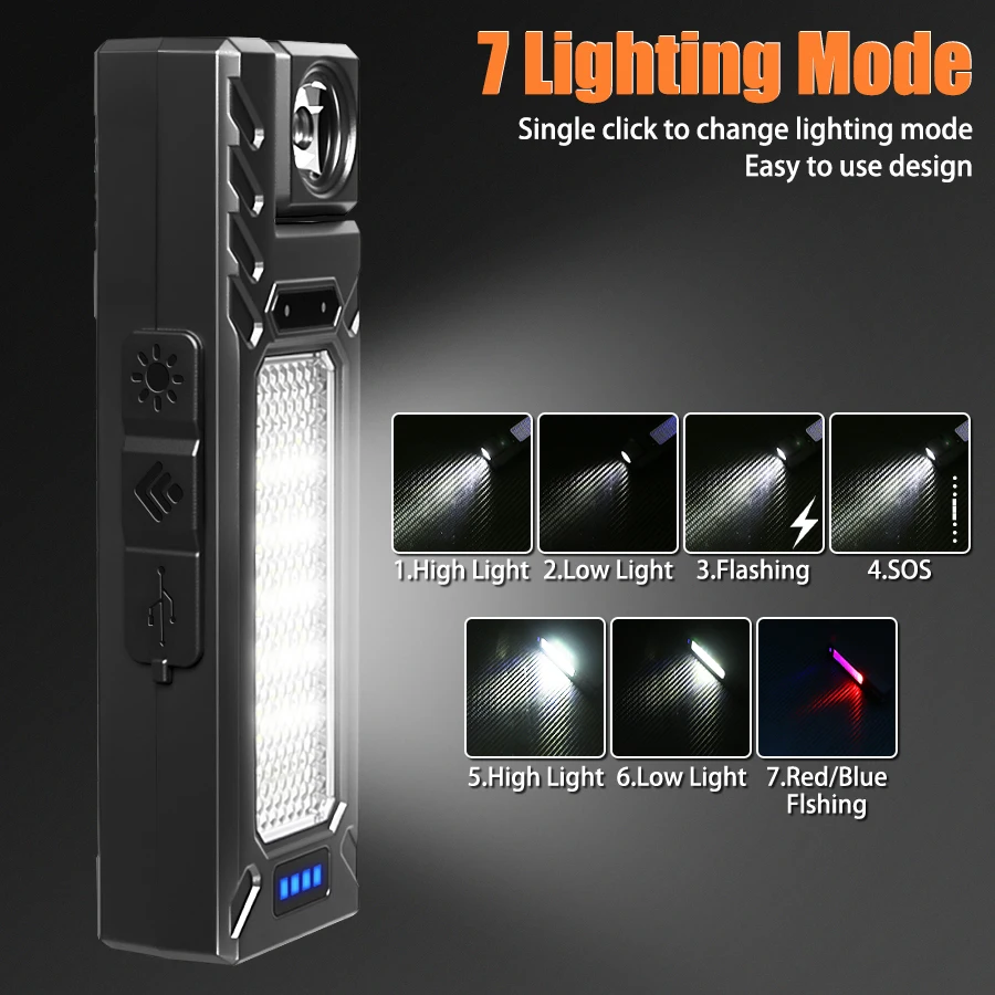 MINI USB Rechargeable LED Flashlight Portable Tail magnet flashlight Super Bright Camping Lantern Side COB emergency light