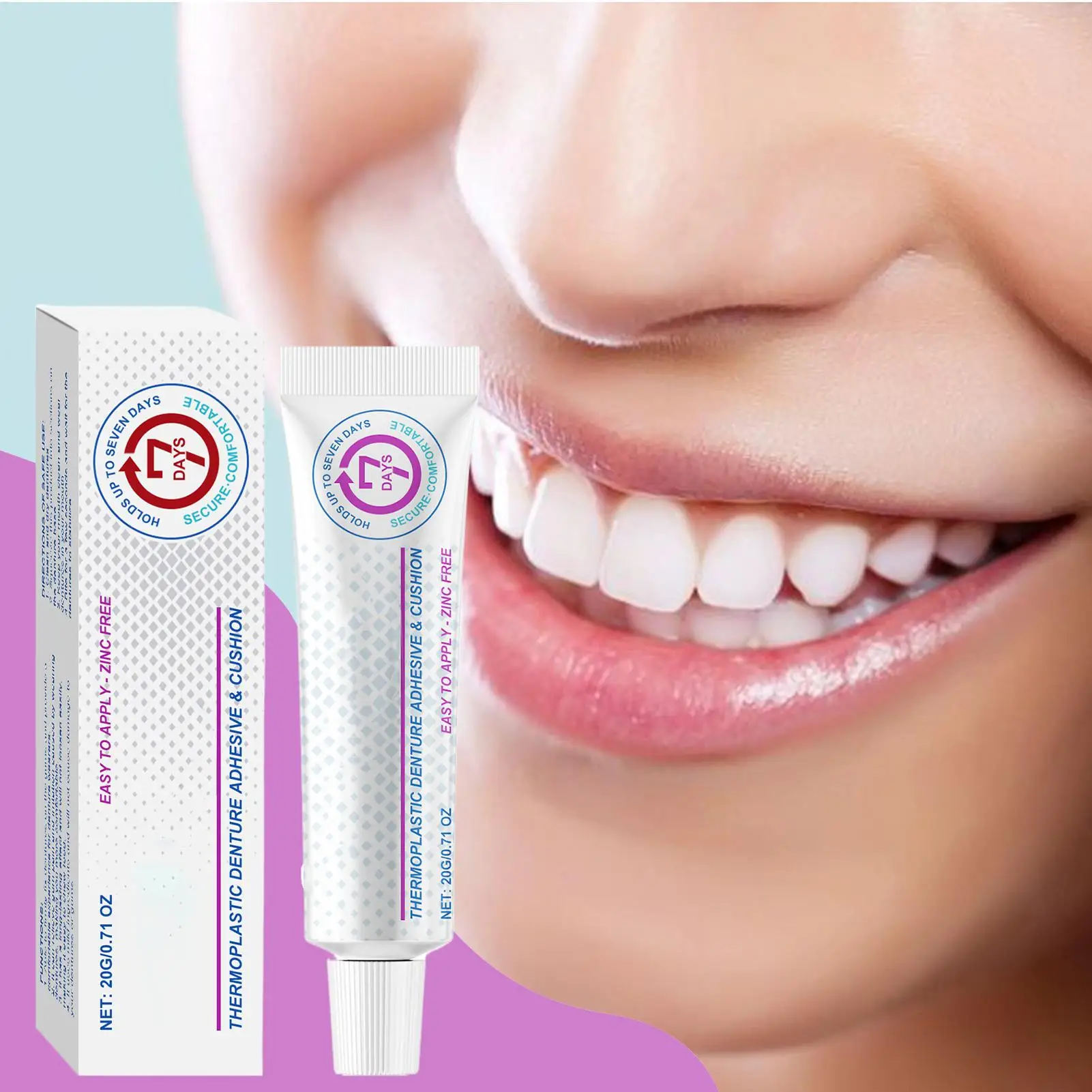 20g Denture Adhesive Cream Soft Denture Glue Long-Lasting Paste Gentle Comfortable Design for Home Care Women Men
