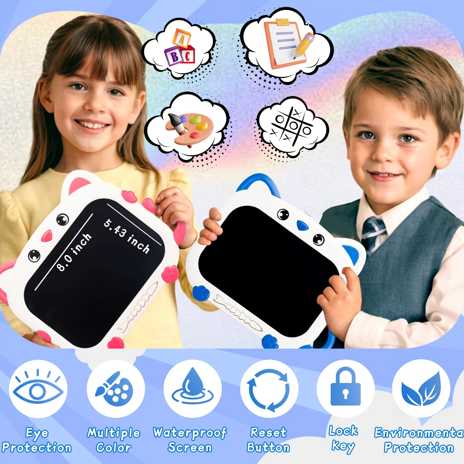 Planche à dessin LCD chat, tablette d'écriture, tableau noir magique, outil de peinture artistique, jouets pour enfants, jeu de cerveau, cadeau d'anniversaire pour enfant