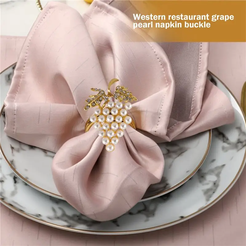 

AA94-12 Pcs Pearl Napkin Rings Gold Grape Shape Napkin Buckle Holder Napkin Holders Wedding Party Table Decor Napkin Buckles