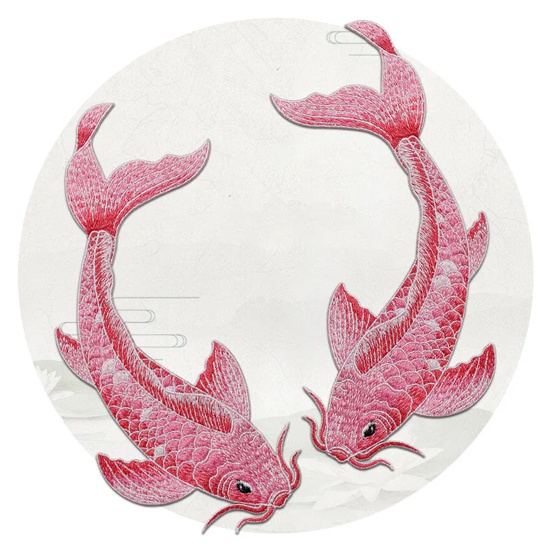 1 Paar Koi-Fisch-Aufnäher, symmetrische Aufnäher im chinesischen Stil für die Reparatur von Kleidertaschen, DIY-Stickerei, dekorative Applikation