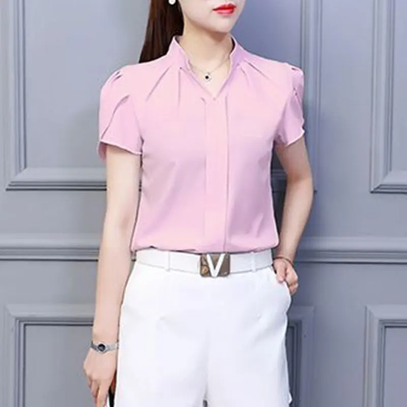 Women\'s Korean Chiffon Shirts Loose Tops Casual Simplicity Monochromatic Elegant Temperament All-match Summer Clothes Fashion