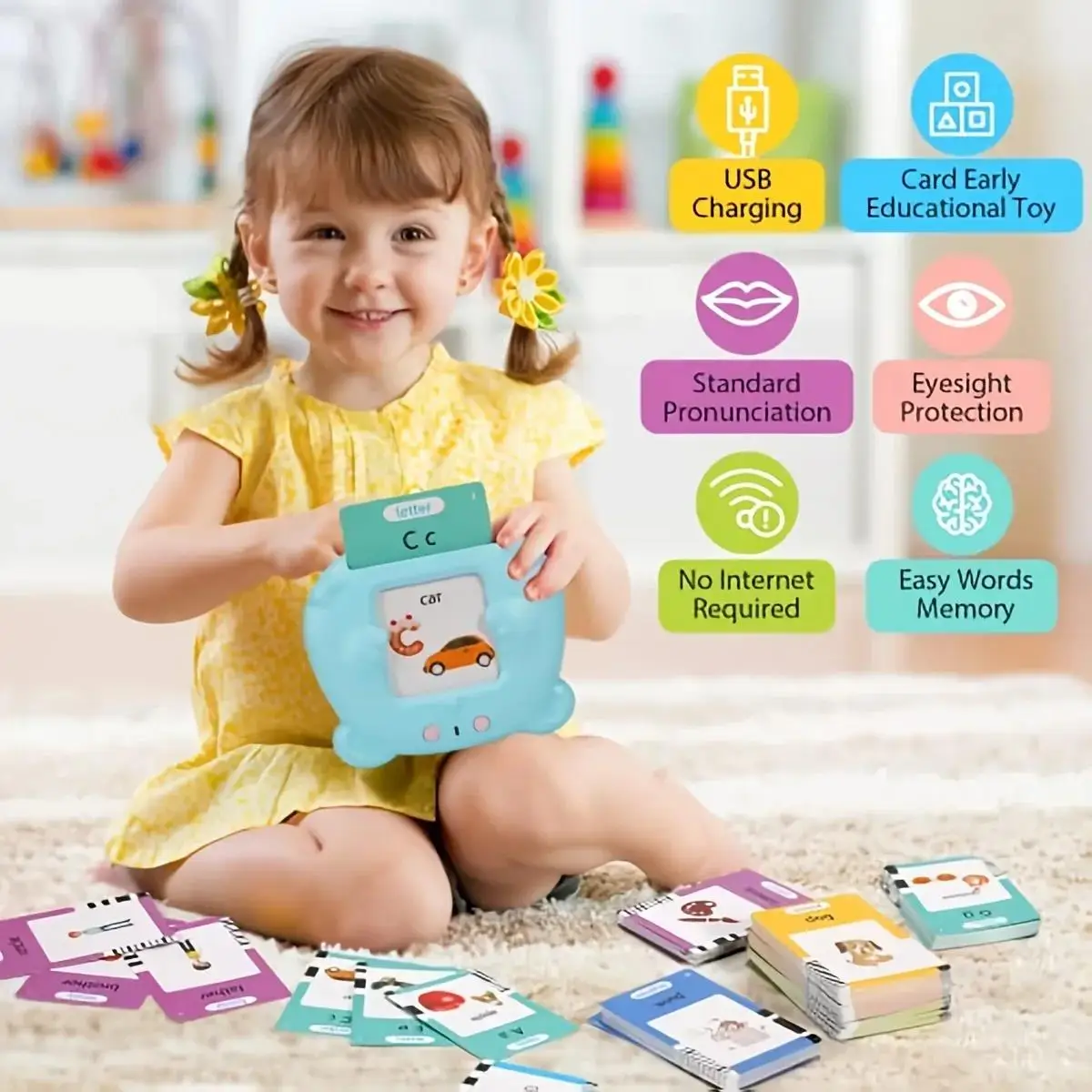 Macchina per l'apprendimento delle carte Flash parlanti per bambini Libro audio elettronico linguistico educativo precoce Impara le parole inglesi Giocattoli Regalo per bambini