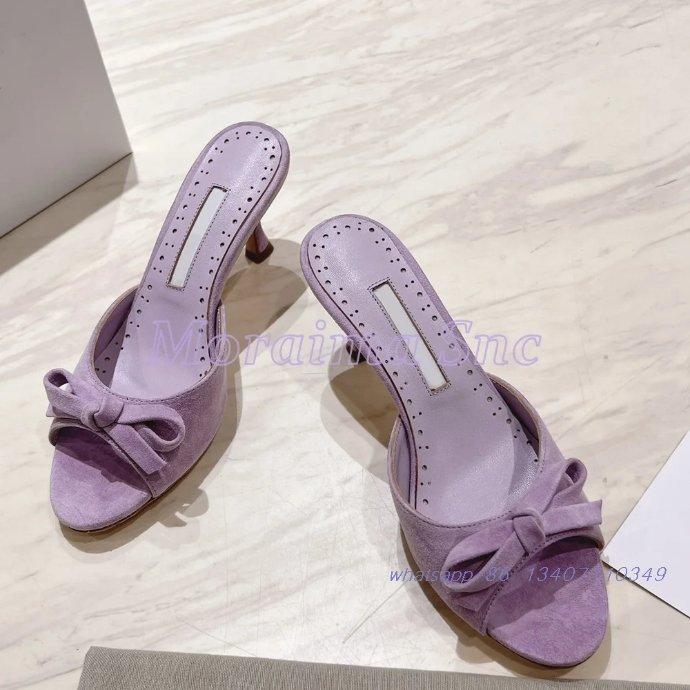 

Fashion Butterfly-knot Peep Toe Slippers Suede Leather Stiletto High Heel Sexy Elegant Women's Sandals Summer Slides Outdoor New