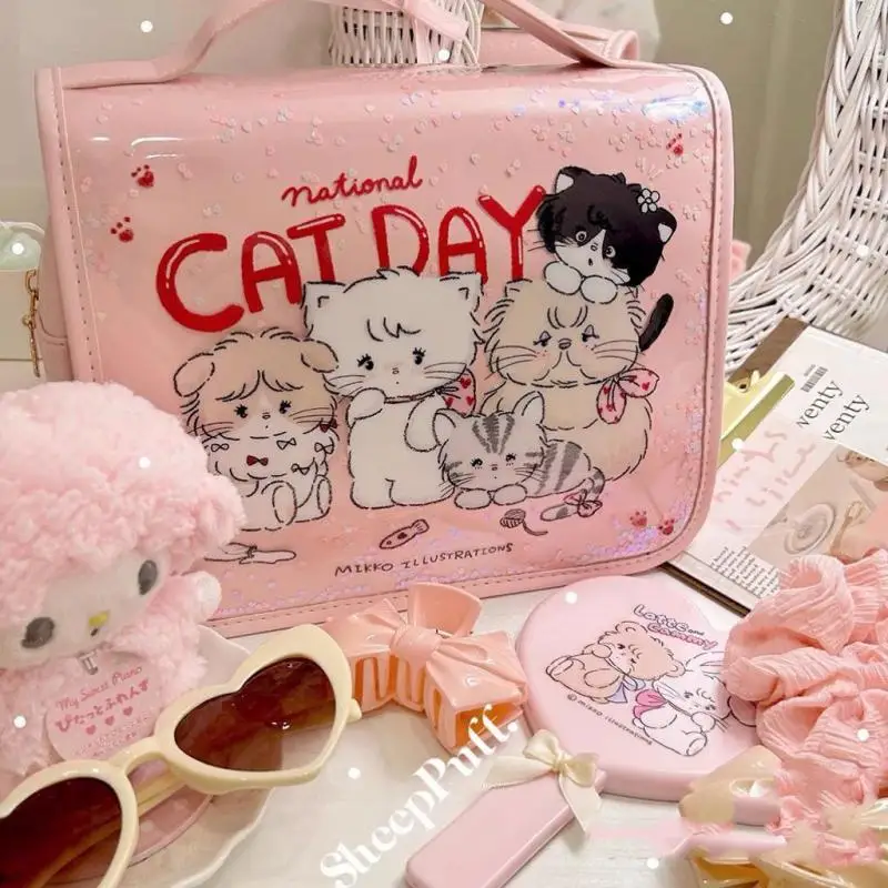 Kawaii Mikko Cosmetic Bag Love Girl Bag Cute Cat High Capacity Storage Bag Cartoon Girly Heart Cosmetic Bag Gift Wholesale