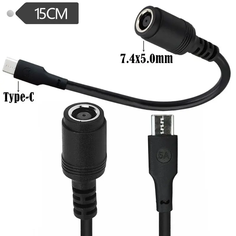 DC7450 żeński na męski typu C 7,4 mm * 5,0 mm żeński na męski typu C zasilacz do laptopa kabel adaptera 0,15 m