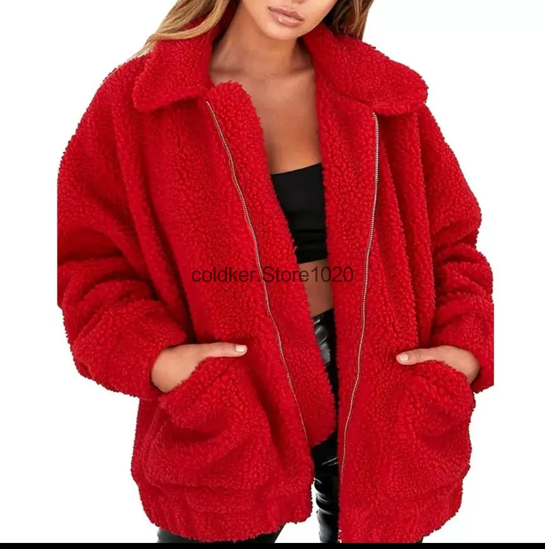 Women\'s winter Coat Casual Lapel Loose Thick Woolen Coat Zipper Coats Warm Winter Oversized Outwear Jackets Women Fashion