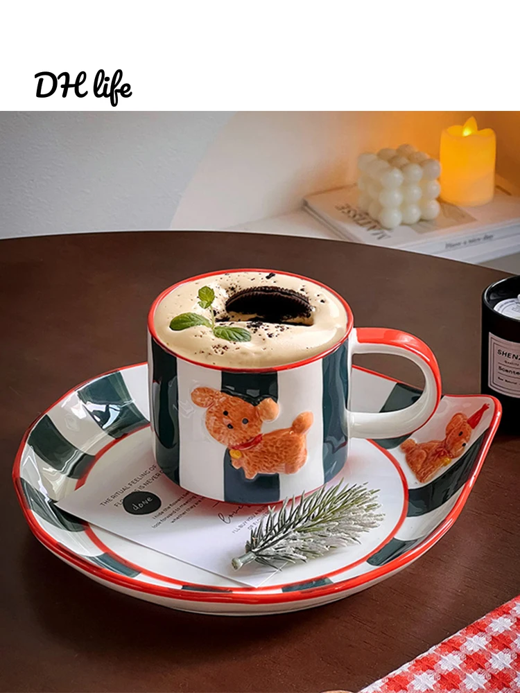 

Hand-Painted Underglaze Coffee Cup with Relief Dog Design High Aesthetic Value Ceramic Mug for Drinking Water Home And Couples