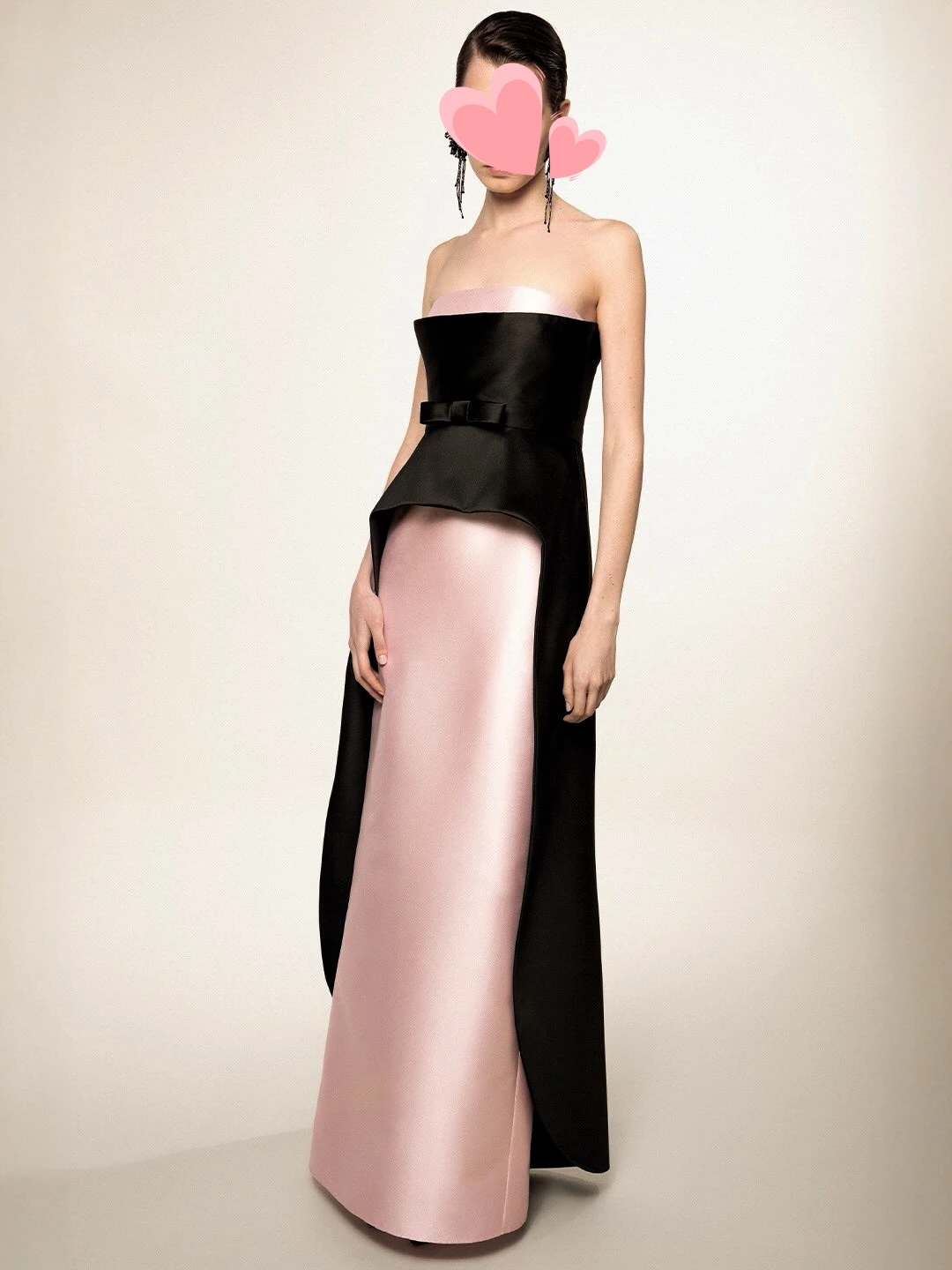 

Oisslec Dress Elegant Vintage Sweet Pink Black Bow Satin Strapless New Customize Formal Occasion Prom Dress Evening Party Gowns