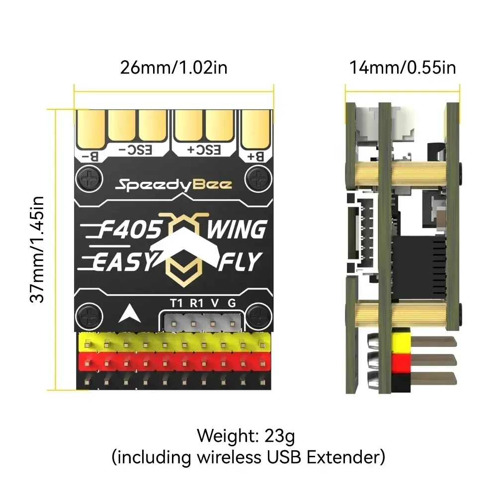 

Контроллер полета SpeedyBee F405 WING MINI с фиксированным крылом — LiPo 2–6S, совместимый с радиоуправляемым самолетом и дрона с неподвижным крылом