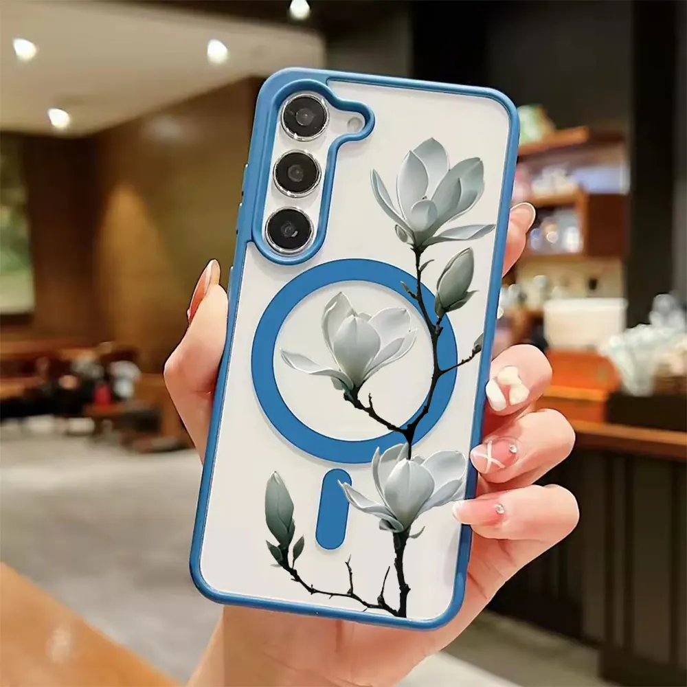 Floral Theme Trendy Magnetic Wireless Charging Phone Case For Samsung Galaxy S26 S25 S24 S23 S22 Ultra Plus FE Anti-Drop Cover - view 4