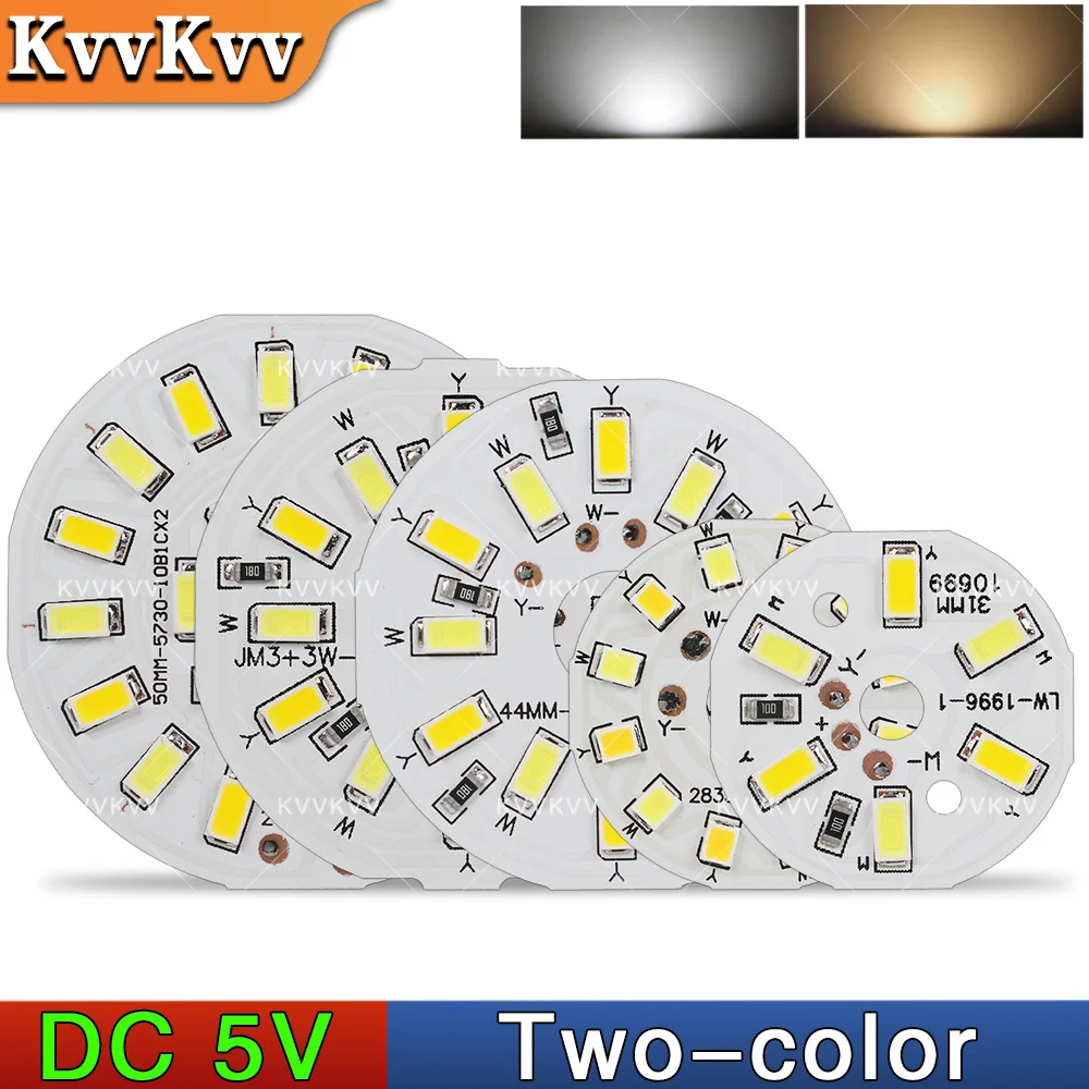 

10 шт. DC5V светодиодный источник света с регулируемой яркостью 3 Вт 6 Вт 10 Вт SMD5730 2835 двухцветные лампы с бусинами DIY круглая панель для USB-освещения