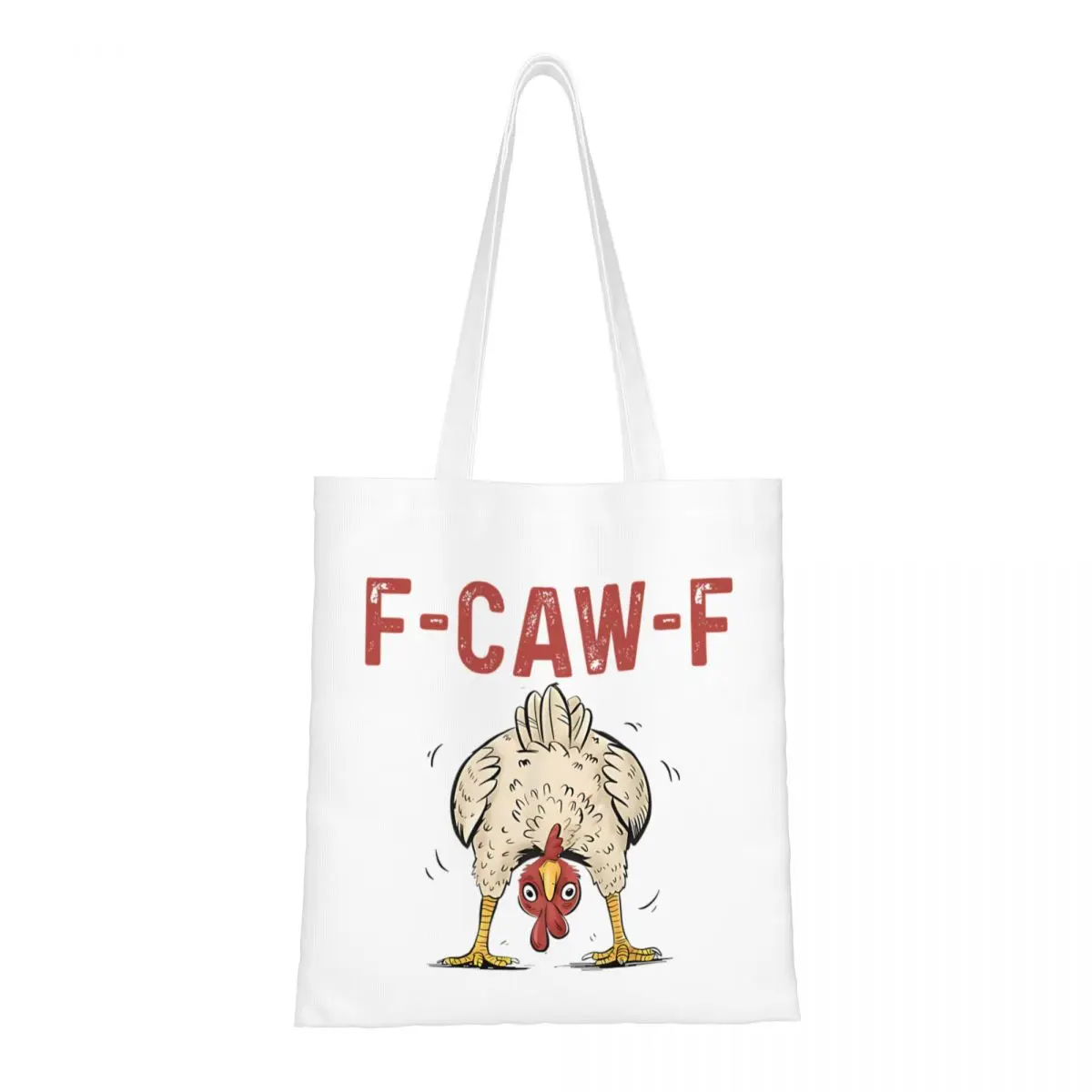 

F-Caw-F Funny Chicken Canvas Tote Bag Fashion Large Capacity Grocery Bag for Unisex FCAWF Humor Quote Rooster Meme School Bags