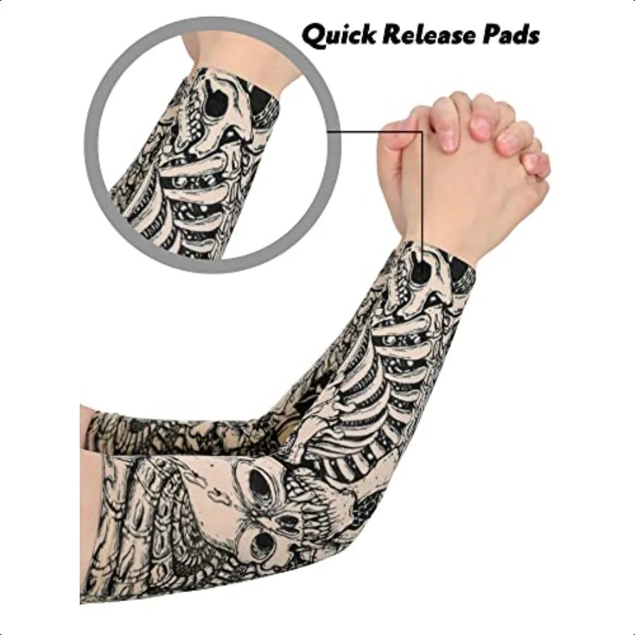Mangas de braço de resfriamento masculinas, 20 peças, capa de braço longo, antiderrapante, proteção solar uv, esportes, mangas de tatuagem temporária