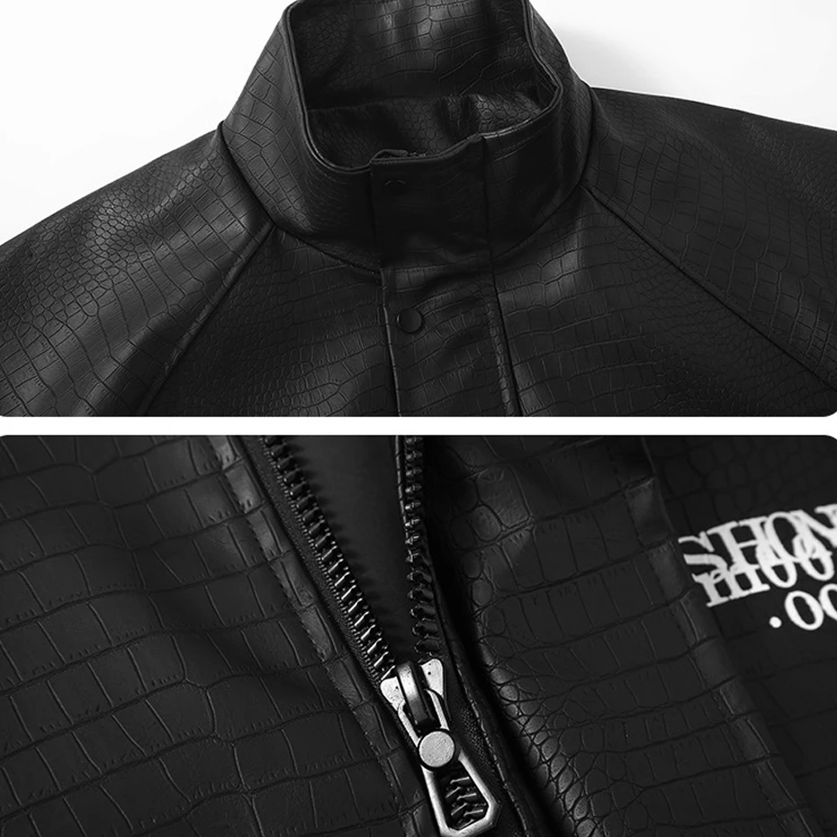 12XL Plus Size PU Jacket Men Fashion Casual Print PU Jacket Coat Male Big Size Stand-up Collar PU Coat