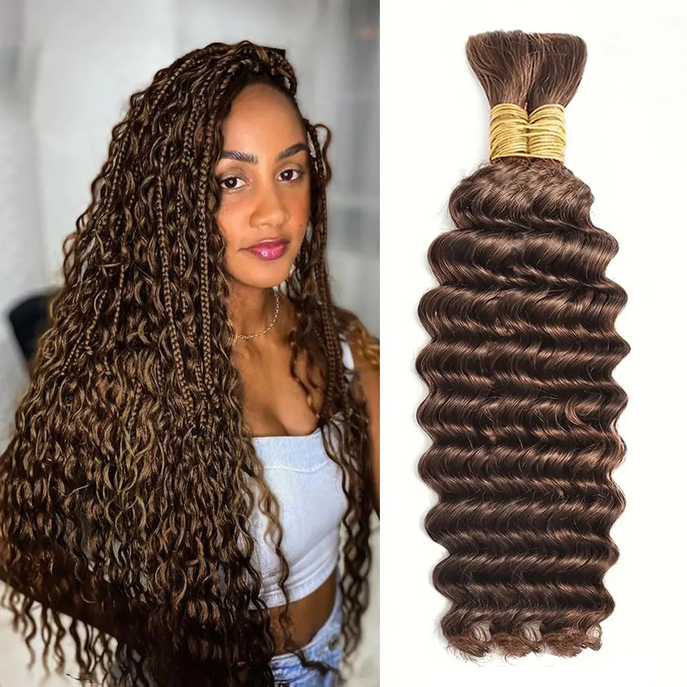 

Brown Braiding Human Hair for Boho Braids 110g 2 bundles Deep Wave Hair for Braiding Curly Bulk Bohemian Hair Extensions