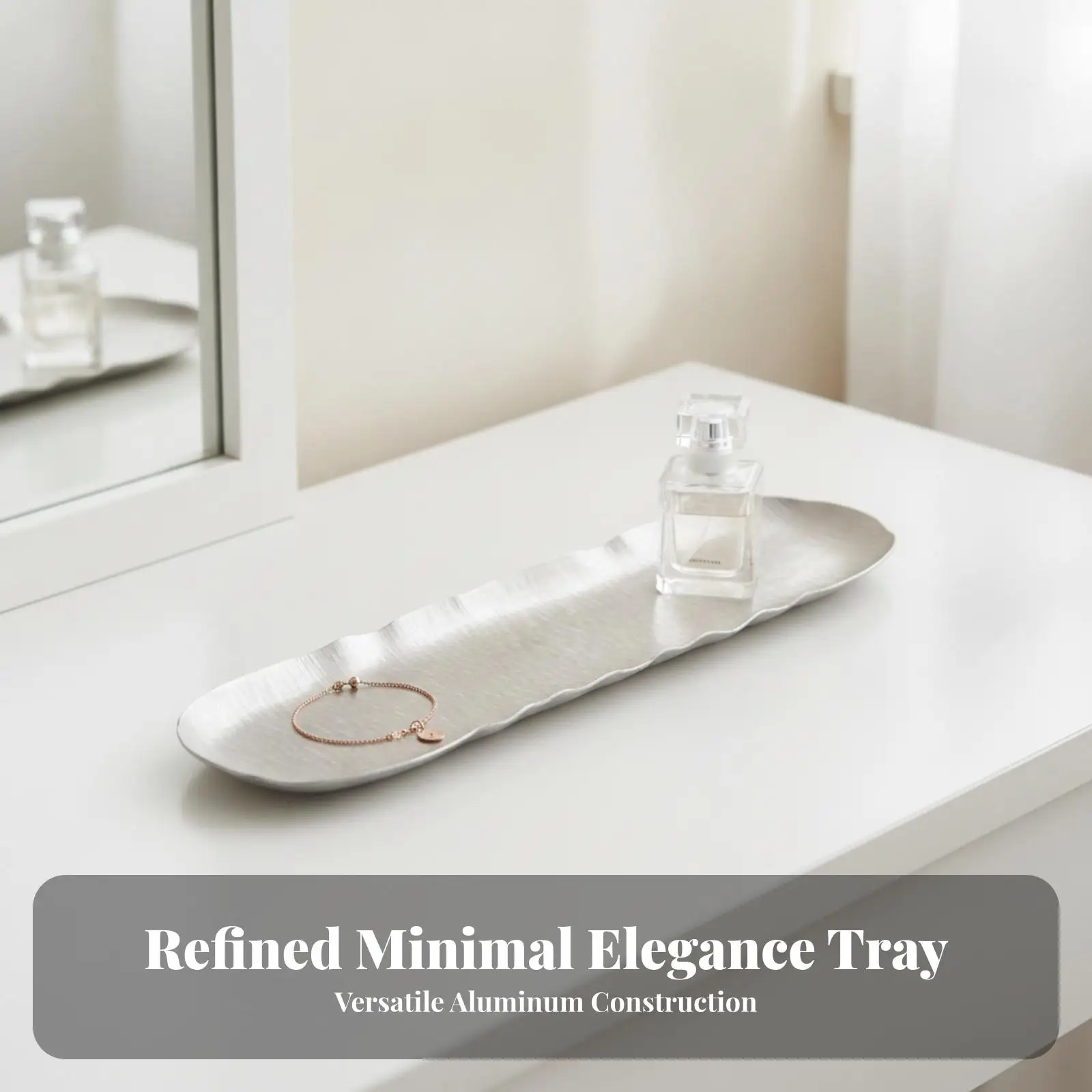 Aluminum Decorative Tray Rectangle Hammered Aluminum Tray Lightweight for Vanity