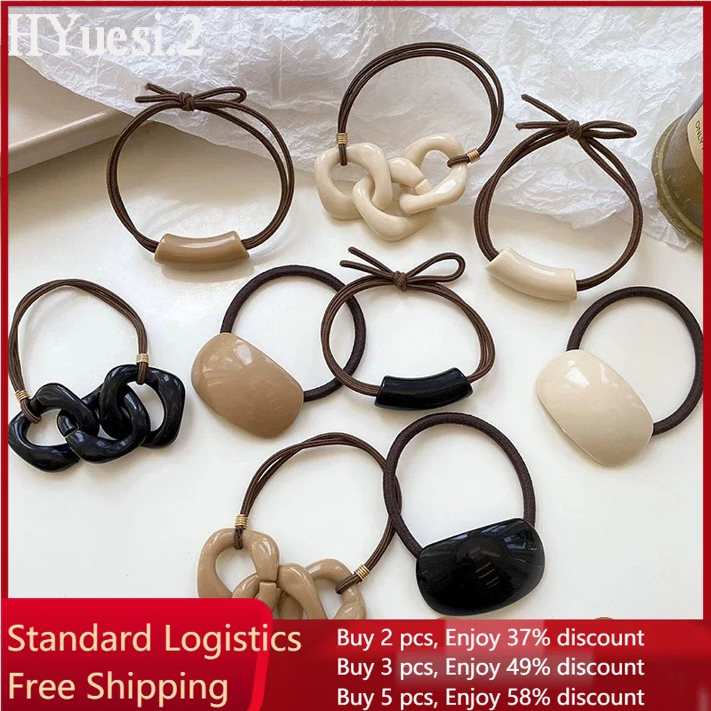 

9/12pcs Simple Acrylic Chain Link Hair Ties Set Women Girls No Damage Elastic Ponytail Holder Rubber Band Bracelets