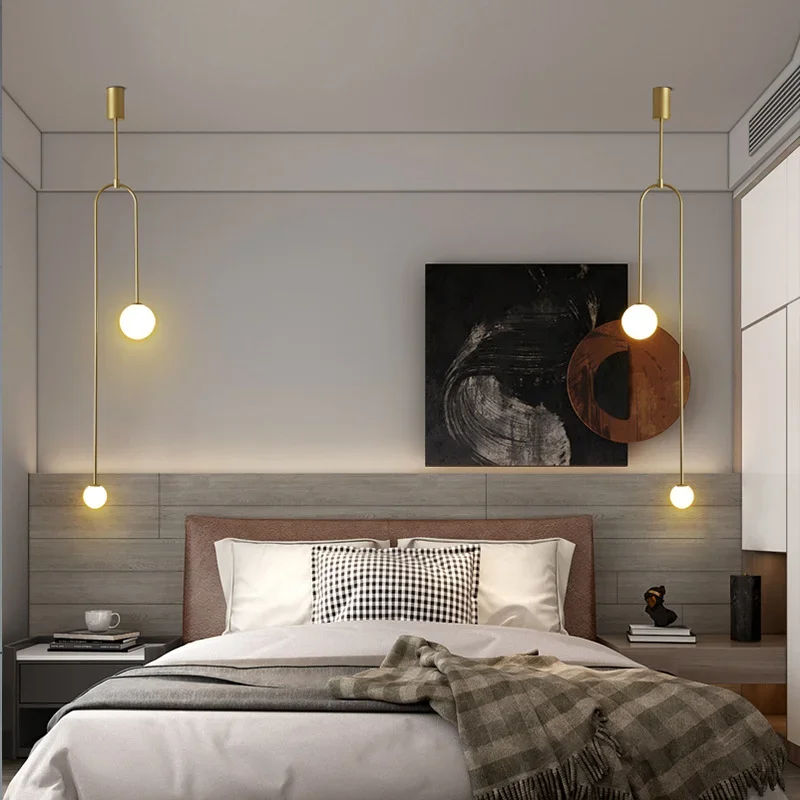 Modern Glass Ball Pendant Light Led Bedside Hanging Lighting Nordic Golden Luxury Hallway Living Room Bedroom Indoor Decor Lamp