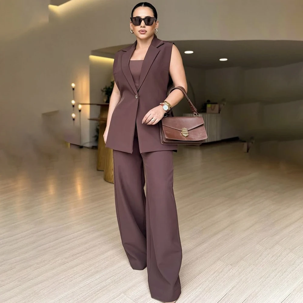 

Fashion Women Suits 2026 High Quality One-Button Notch Lapel Skinny Outfits Daily Business Female Clothing 2 Piece Vest Trousers